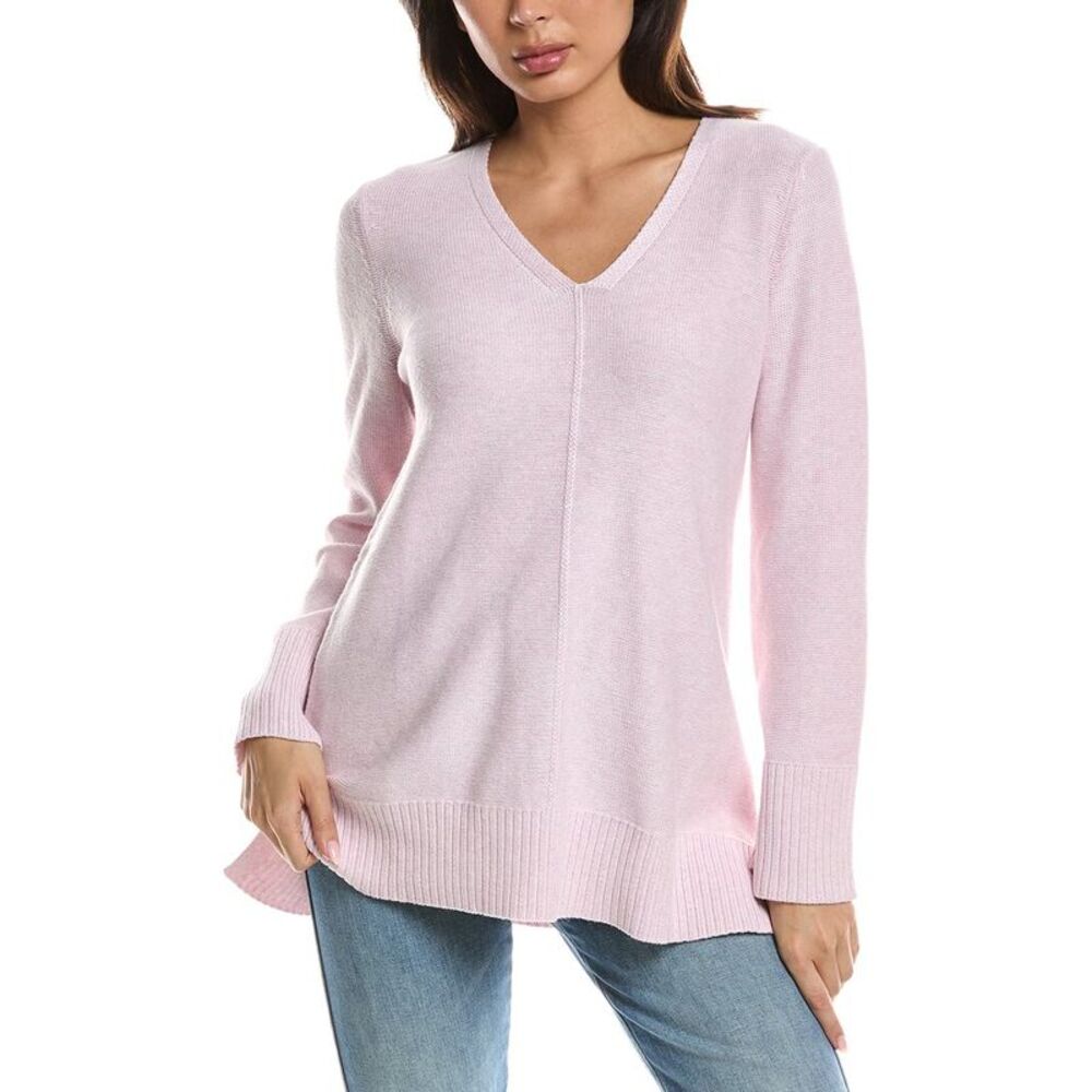Forte Cashmere Womens Easy V-Neck Sweater, Pink